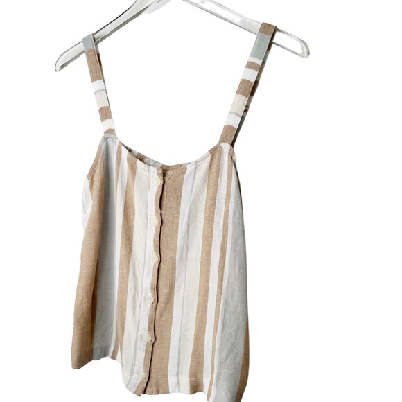 Thread & Supply Tan Stripe Organic Linen Crop Tank Medium - Picture 3 of 8